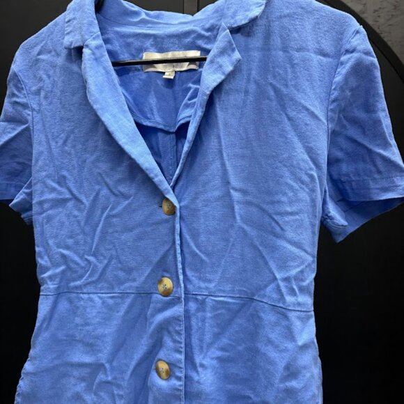 Love Tree Blue Linen Blend Dress - Picture 2 of 5